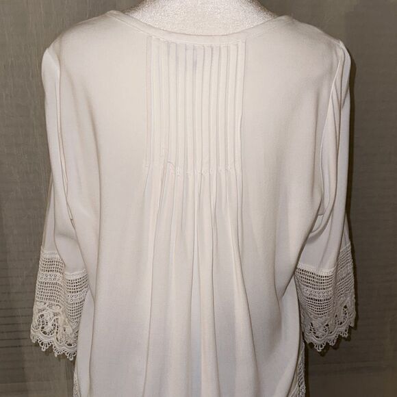 Millers 14 White Button Front Quarter Sleeve Crochet Lace Trim Pleated Blouse - Picture 4 of 8